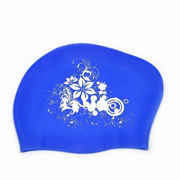 「bju-a2」 花柄 シリコン スイムキャップ ( ブルー ) フラワー スイミングキャップ 水泳帽 ロングヘア 防水 保護拍卖