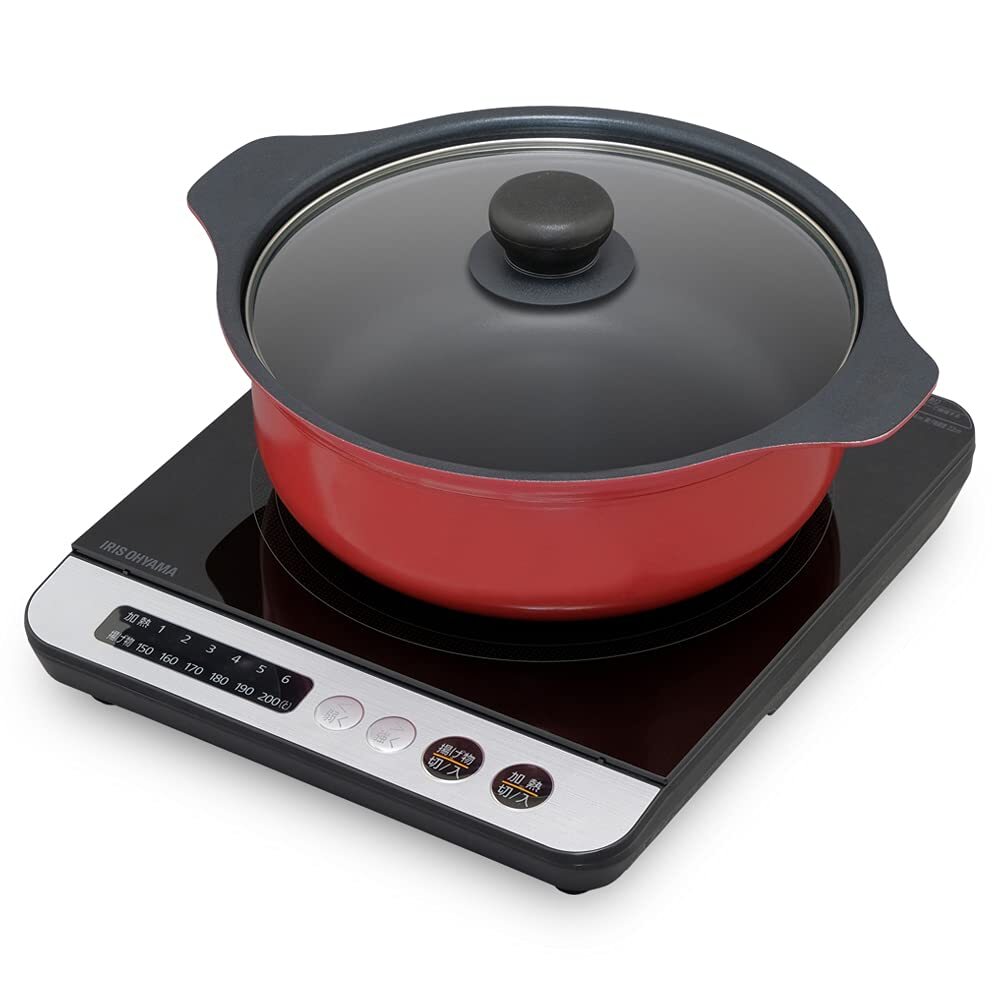 【中古】アイリスオーヤマ IHクッキングヒーター 1400W 鍋セット ブラック/レッド IHKP-3524-B/R拍卖