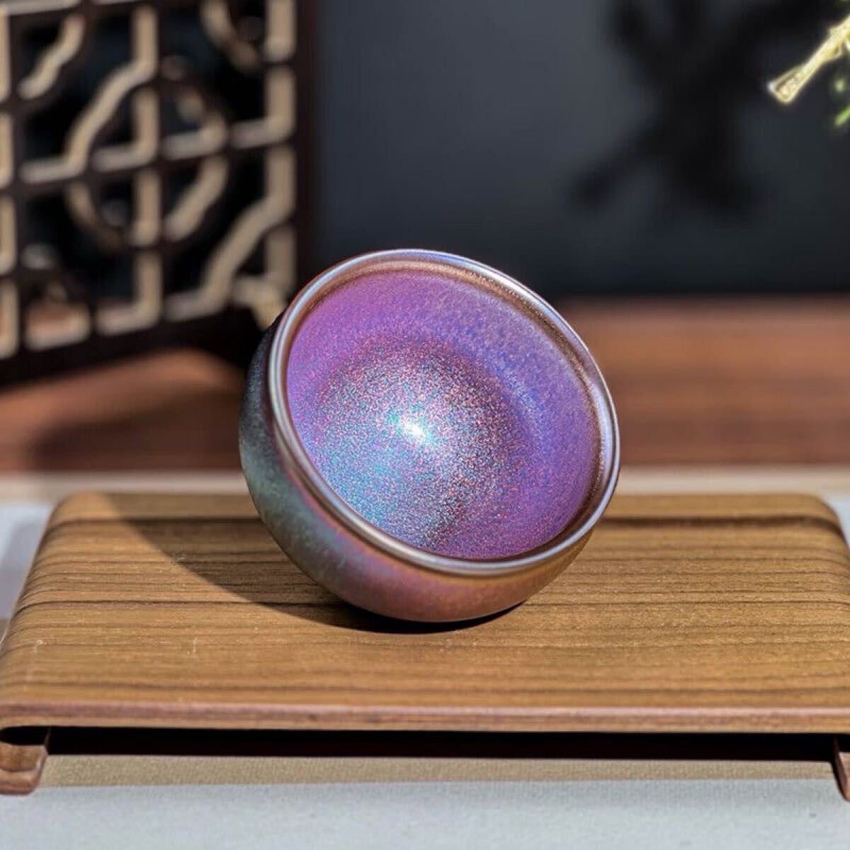 【未使用品】【曜変天目】極上美品 ミニ茶碗 窯変 模様 希少品拍卖