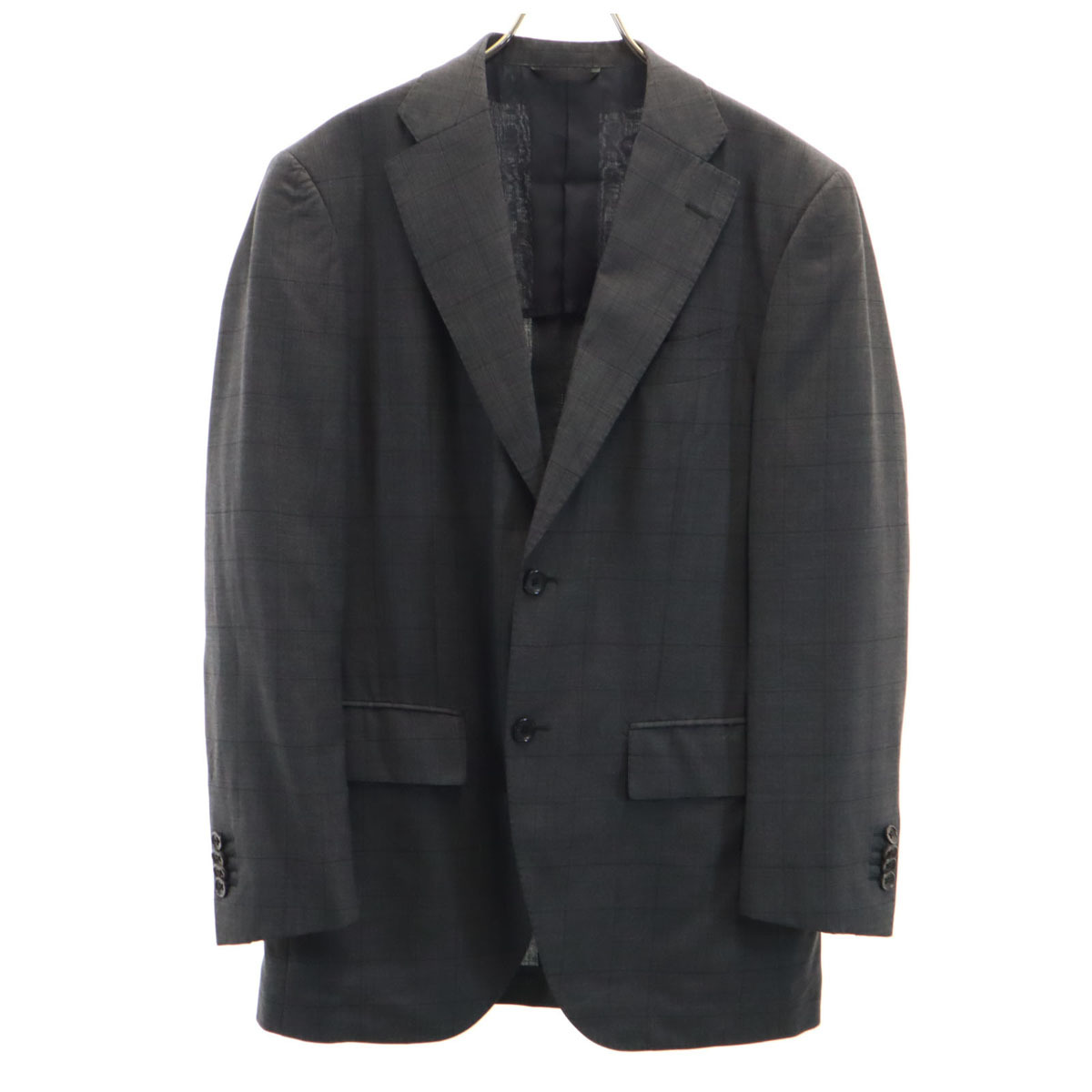麻布テーラー アザブテーラー シルクブレンド チェック柄 E.THOMAS テーラードジャケット 46 グレー メンズ拍卖