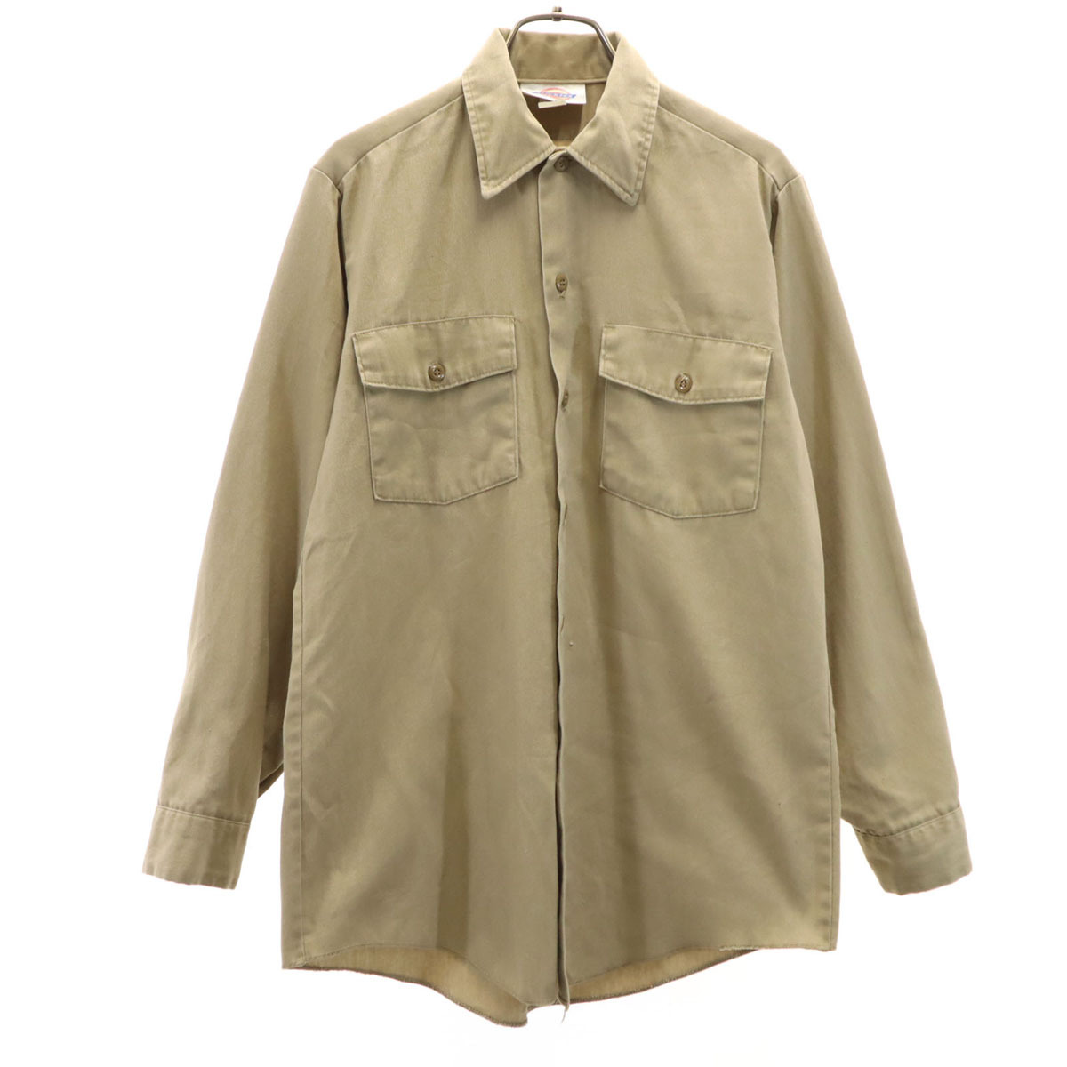 Dickies ディッキーズ 80s オールド 白タグ 長袖 ワークシャツ 14-14 1/2×32 ベージュ メンズ拍卖