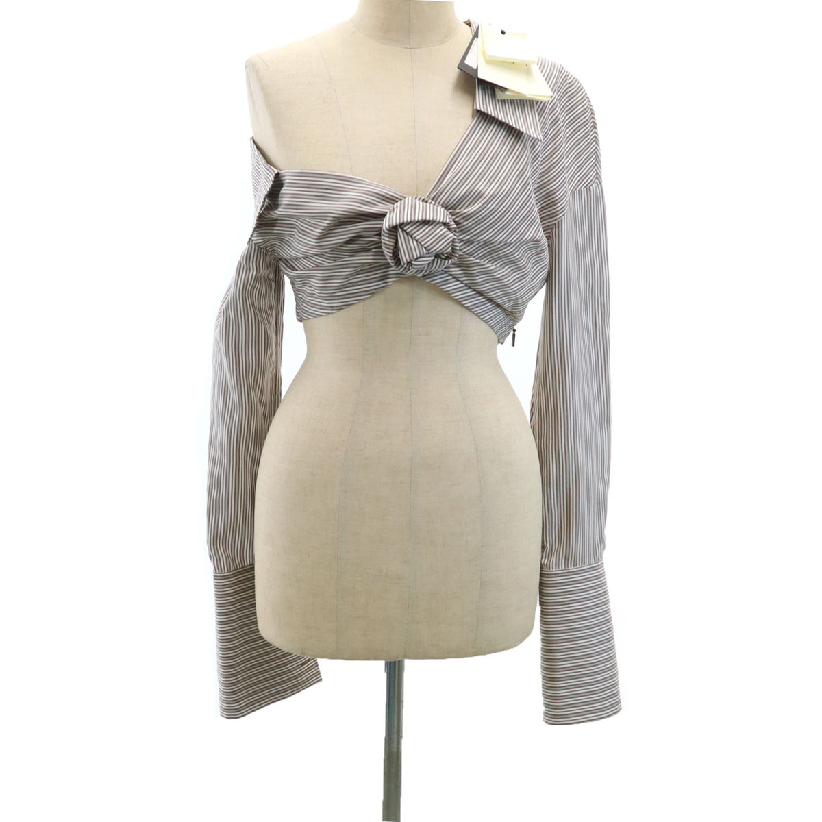 FENDI フェンディ イタリア製 シルク ストライプ柄 長袖 ショート丈 シャツ 38 ホワイト FS7472 Wカフス レディース拍卖