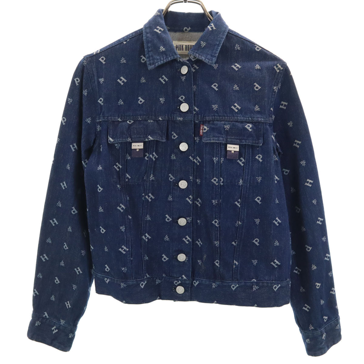 PINK HOUSE ピンクハウス 総柄 デニムジャケット M インディゴ ジージャン トラッカー レディース拍卖