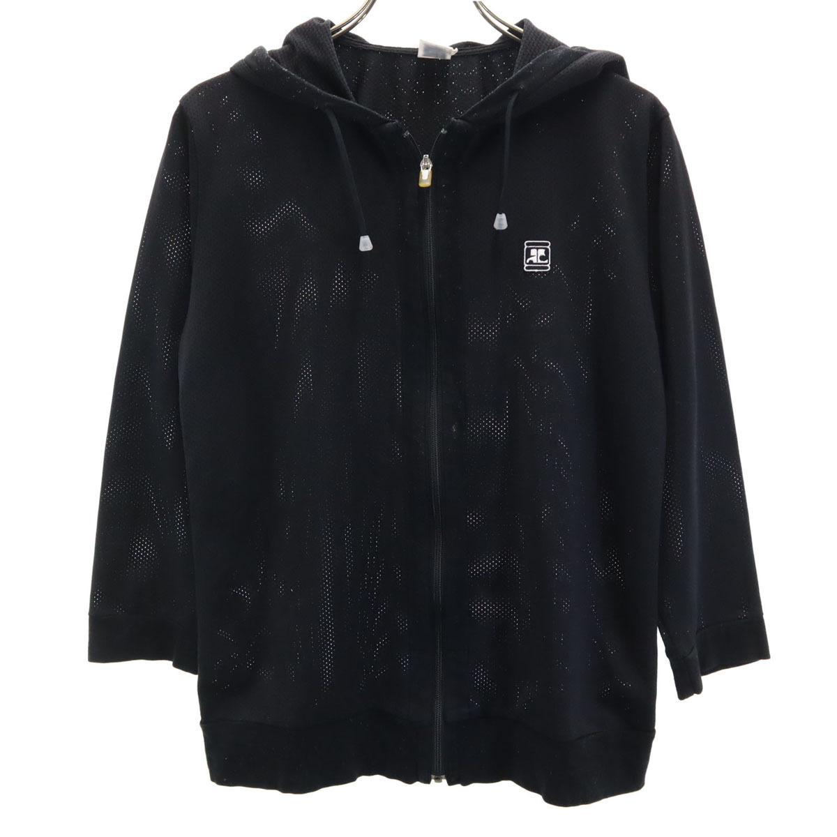 courreges クレージュ 長袖 メッシュ ジップパーカー 40 ブラック アウトドア レディース拍卖