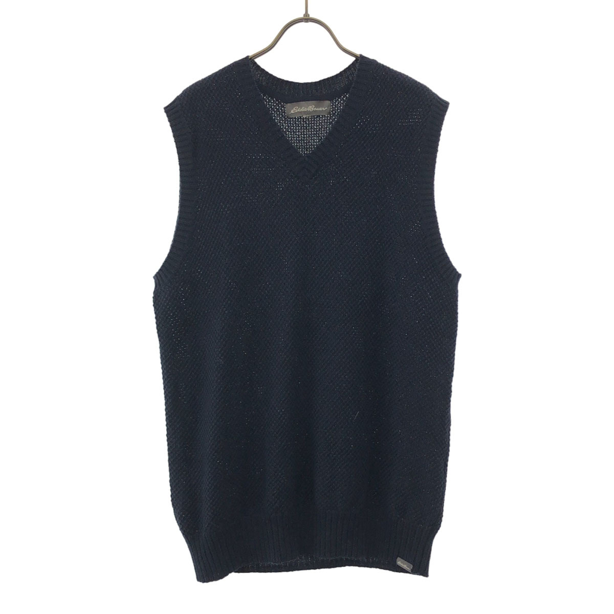 Eddie Bauer エディーバウアー リネンブレンド Vネック ニット ベスト ネイビー アウトドア メンズ拍卖