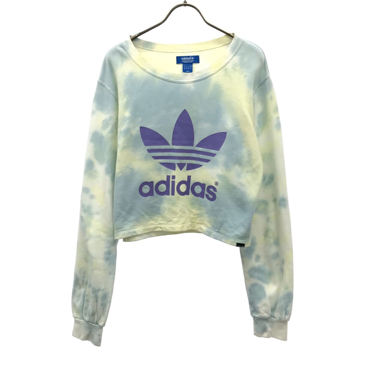 adidas アディダス トレフォイルロゴ 長袖 タイダイ染 ショート丈 スウェット S ブルー系 レディース拍卖