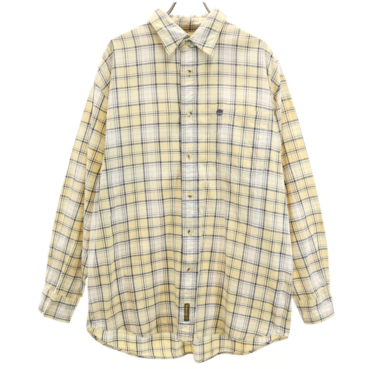Timberland ティンバーランド チェック柄 長袖 コットンシャツ M クリーム系 メンズ拍卖