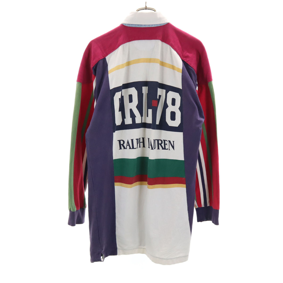 CHAPS RALPH LAUREN チャップスラルフローレン 90s オールド バックロゴ CRL-78 長袖 ラガーシャツ L ネイビー ポロシャツ メンズ拍卖