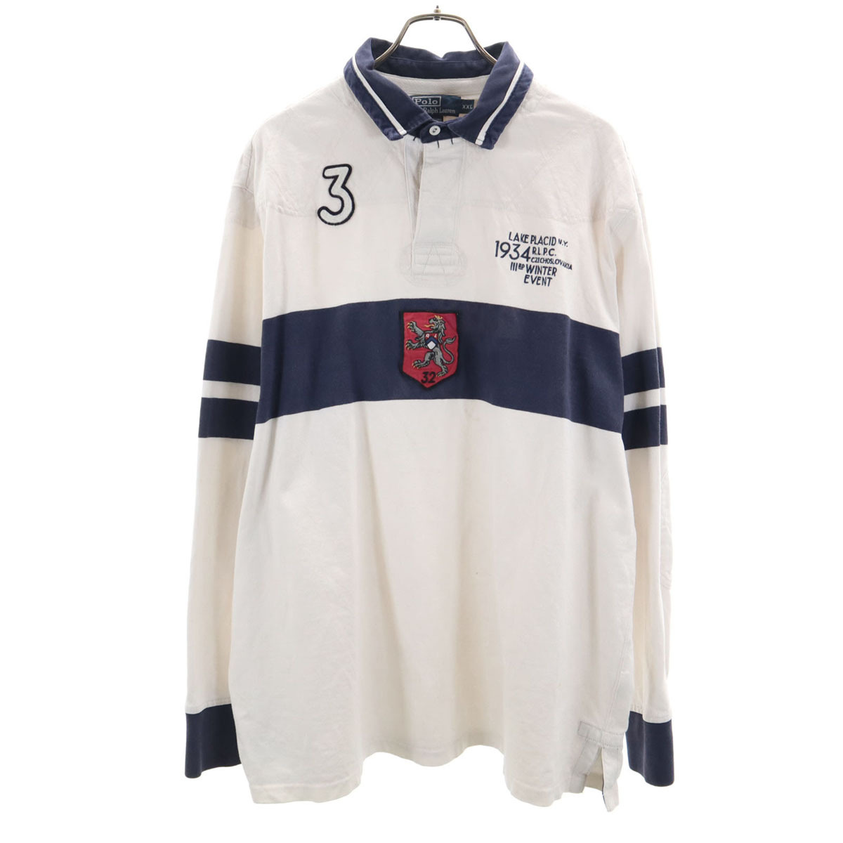 Polo by Ralph Lauren ポロバイラルフローレン 長袖 ラガーシャツ XXL ホワイト ビッグサイズ エルボーパッチ メンズ拍卖