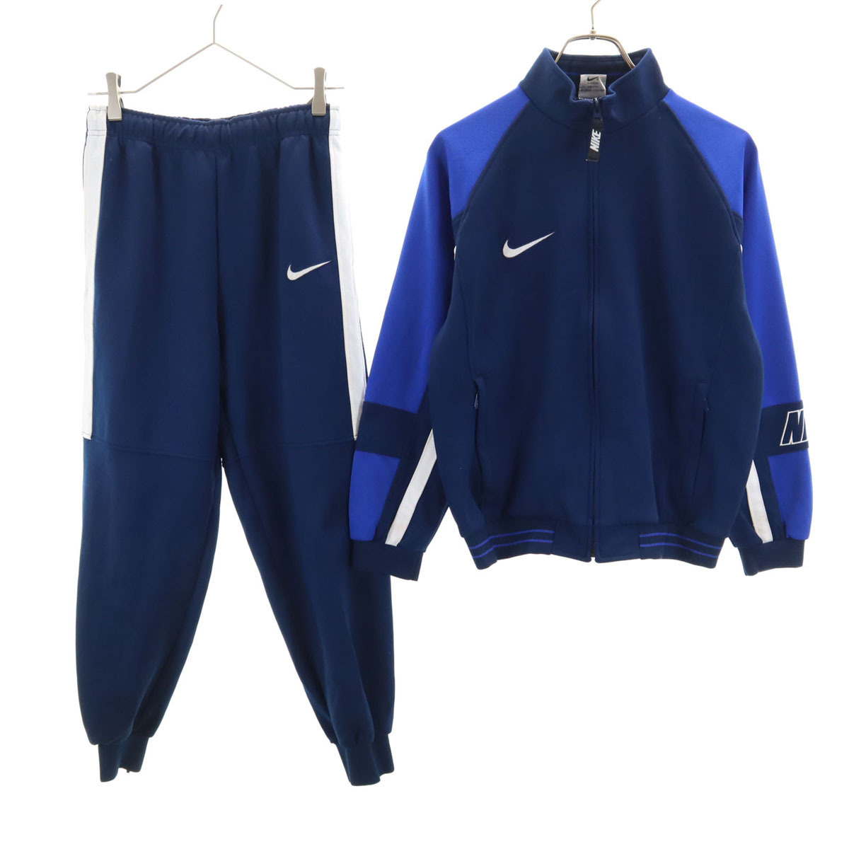 NIKE ナイキ 90s 00s 日本製 白タグ オールド トラックジャケット 上下セットアップ L 14-16 ブルー ジャージ キッズ拍卖