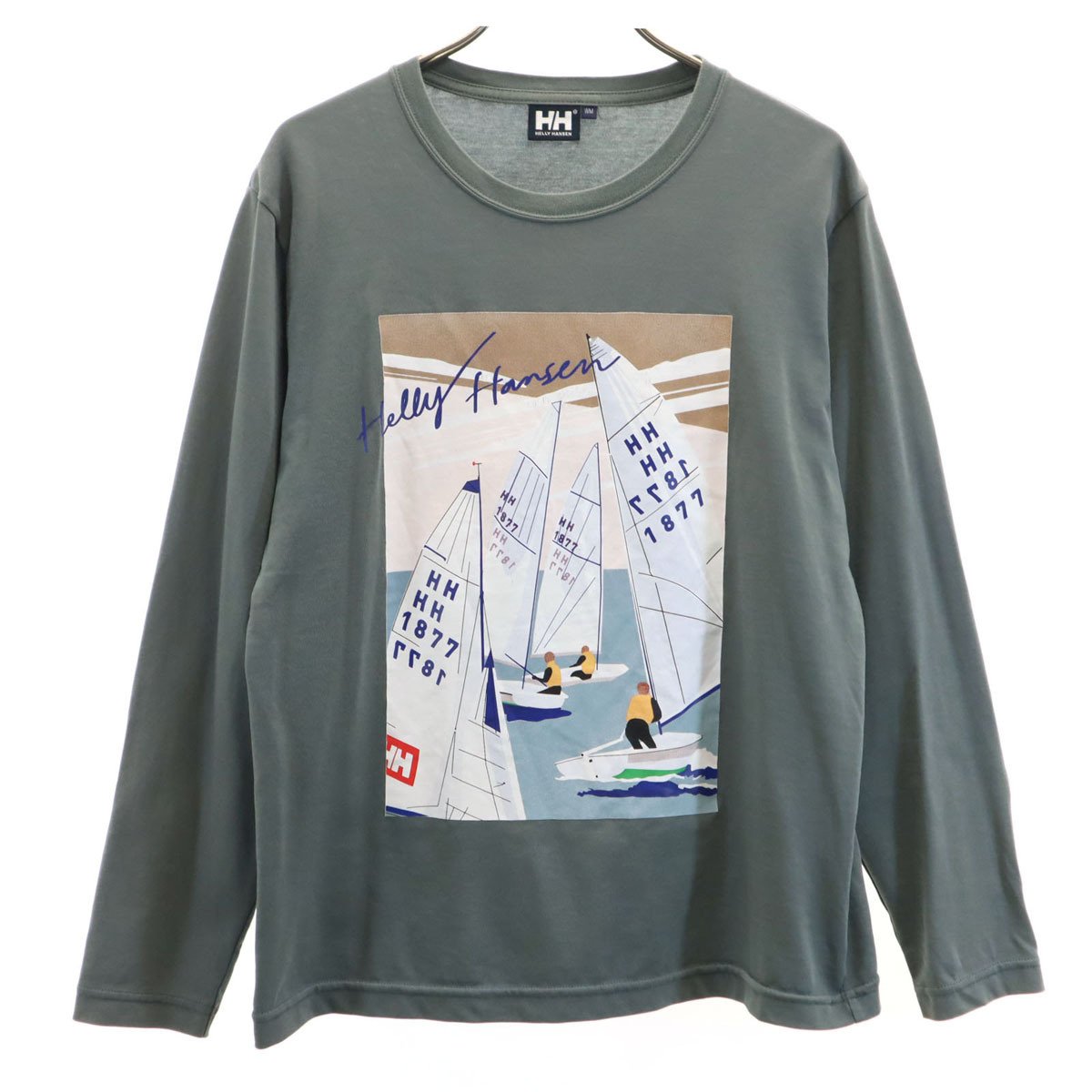 HELLY HANSEN ヘリーハンセン ヨット プリント 長袖 Tシャツ WM チャコールグレー ロンT アウトドア レディース拍卖