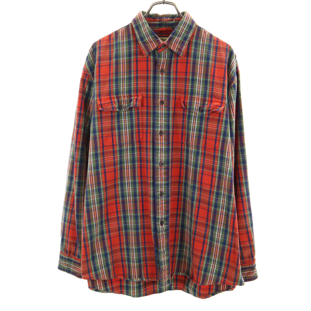 G.H.BASS & COMPANY ジーエイチバス チェック柄 長袖 コットンシャツ L オレンジ メンズ拍卖