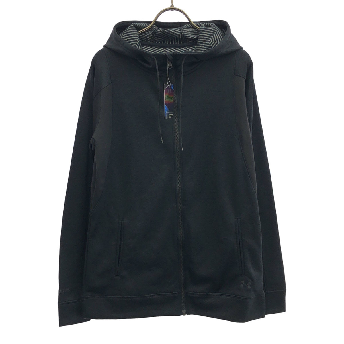 未使用 UNDER ARMOUR アンダーアーマー ロゴ刺繍 長袖 UA CGインフラレッドFZフーディー ジップパーカー LG ブラック レディース拍卖