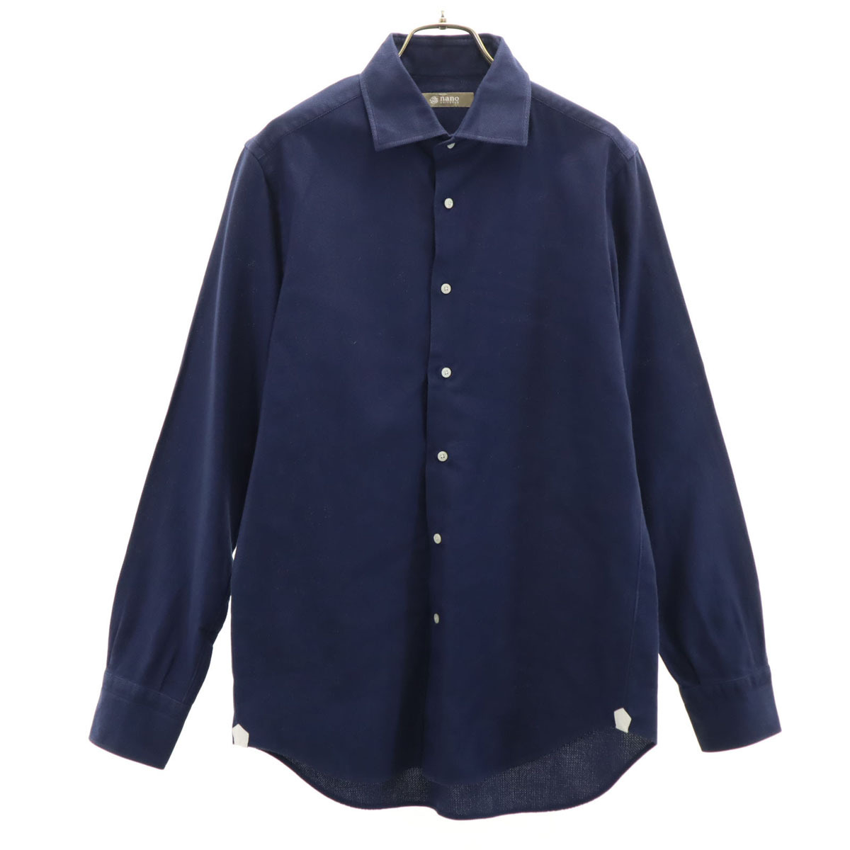 nano universe ナノユニバース 日本製 長袖 コットンシャツ 40 ネイビー メンズ拍卖