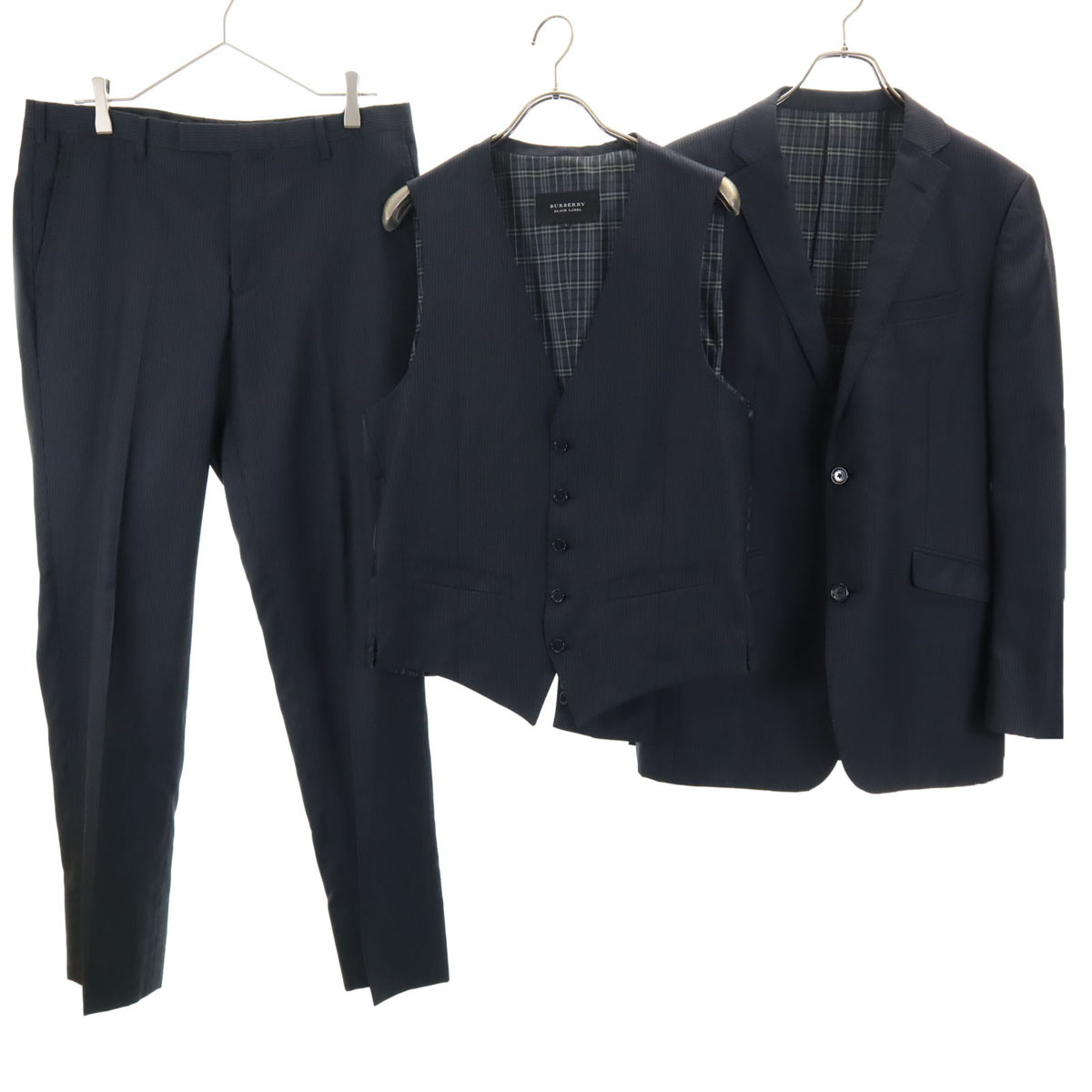 BURBERRY BLACK LABEL バーバリーブラックレーベル ウールブレンド ストライプ柄 スーツ 上下セットアップ L/82 三陽商会 3ピース メンズ拍卖