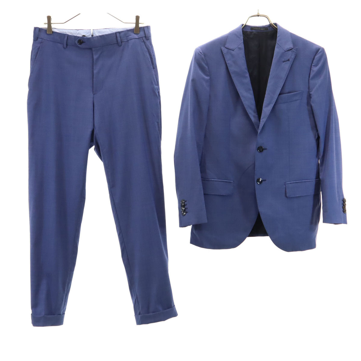 LAIERI ラニエリ イタリア製 ウール100% スーツ 上下セットアップ L ブルー シングルジャケット ロングパンツ メンズ拍卖