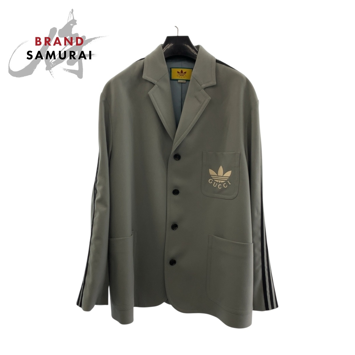 超美品 GUCCI グッチ アディダスコラボ サイズ50 グレー ホワイト ウール 721097 テーラードジャケット ジャケット メンズ 505236拍卖