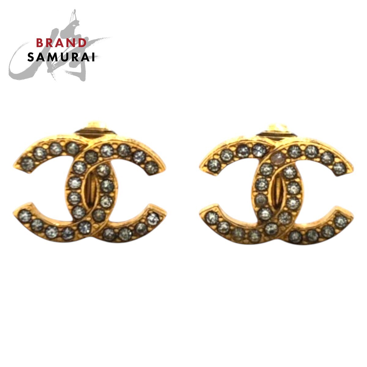 CHANEL シャネル ヴィンテージ CCマーク ラインストーン ゴールド メタル イヤリング レディース 504814拍卖