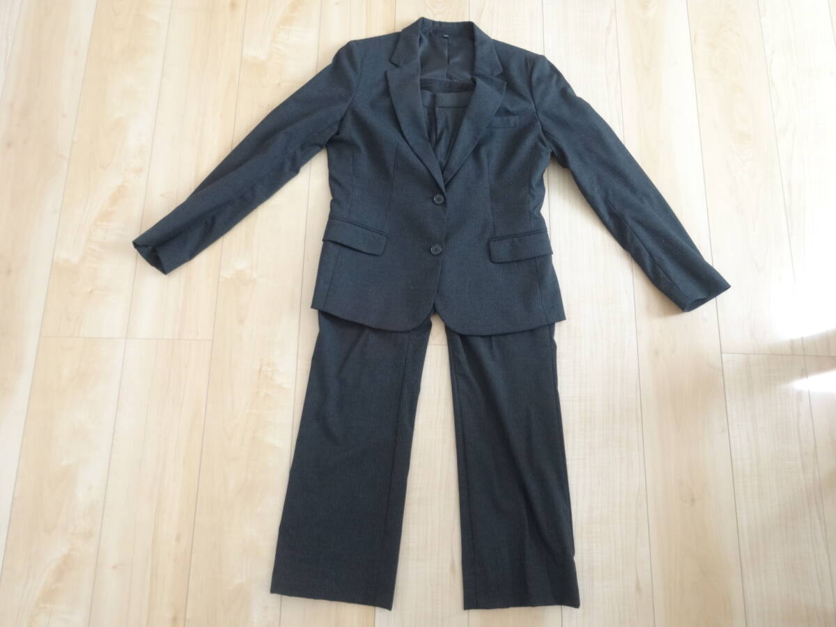 (現状品) ユニクロ ストレッチテーラードジャケット ストレッチパンツ セット ブラック ストライプ レディース 上Mサイズ 下67サイズ #C3拍卖