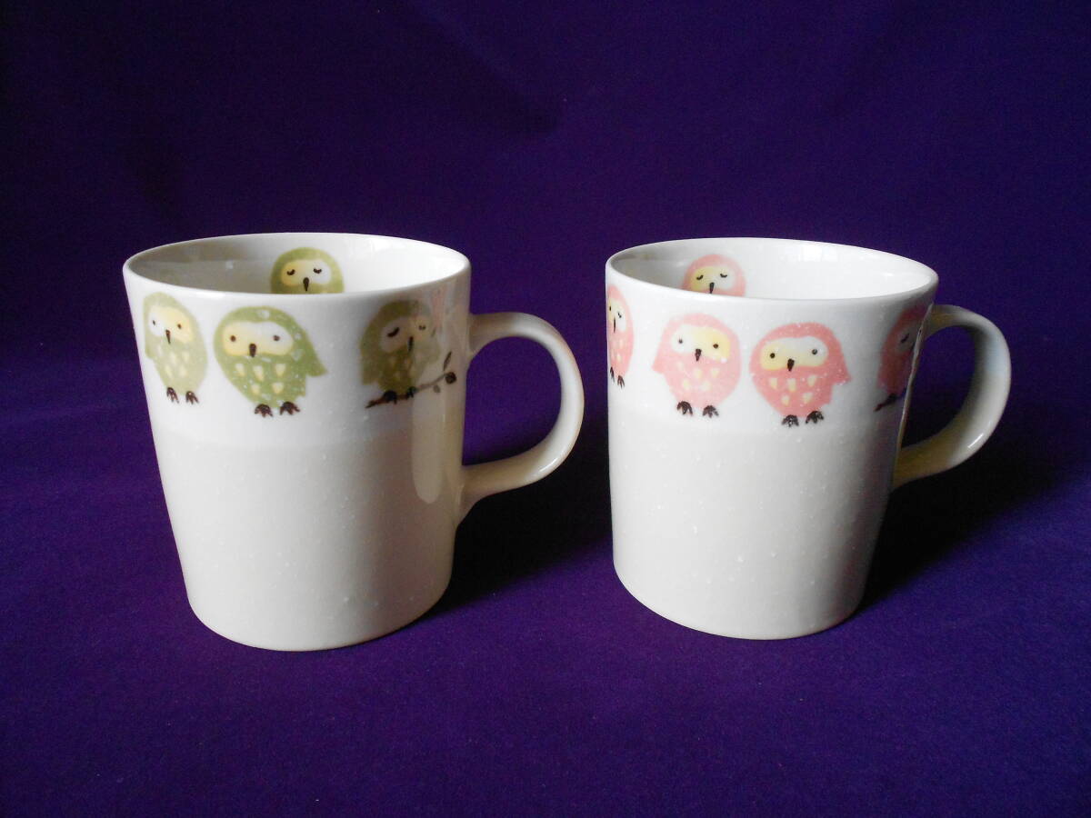 美濃焼! ☆森のフクロウ・軽量ペアマグカップ☆ V4037-3 新品 紅茶 ミルク ラテ エスプレッソ ギフト拍卖
