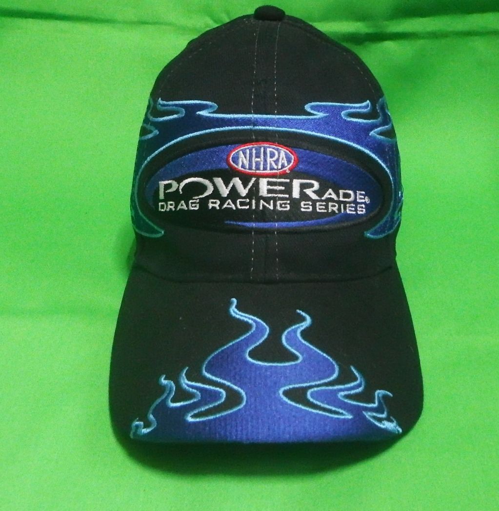 激レア NHRA ドラッグレース 帽子 刺繍 ロゴ POWER ファイヤーパターン 青炎 キャップ モータースポーツ 黒拍卖