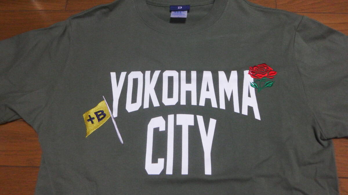 横浜 ベイスターズ Tシャツ Sサイズ 刺繍 応援 ロゴ バラ 半袖 シャツ オリーブグリーン YOKOHAMA CITY拍卖