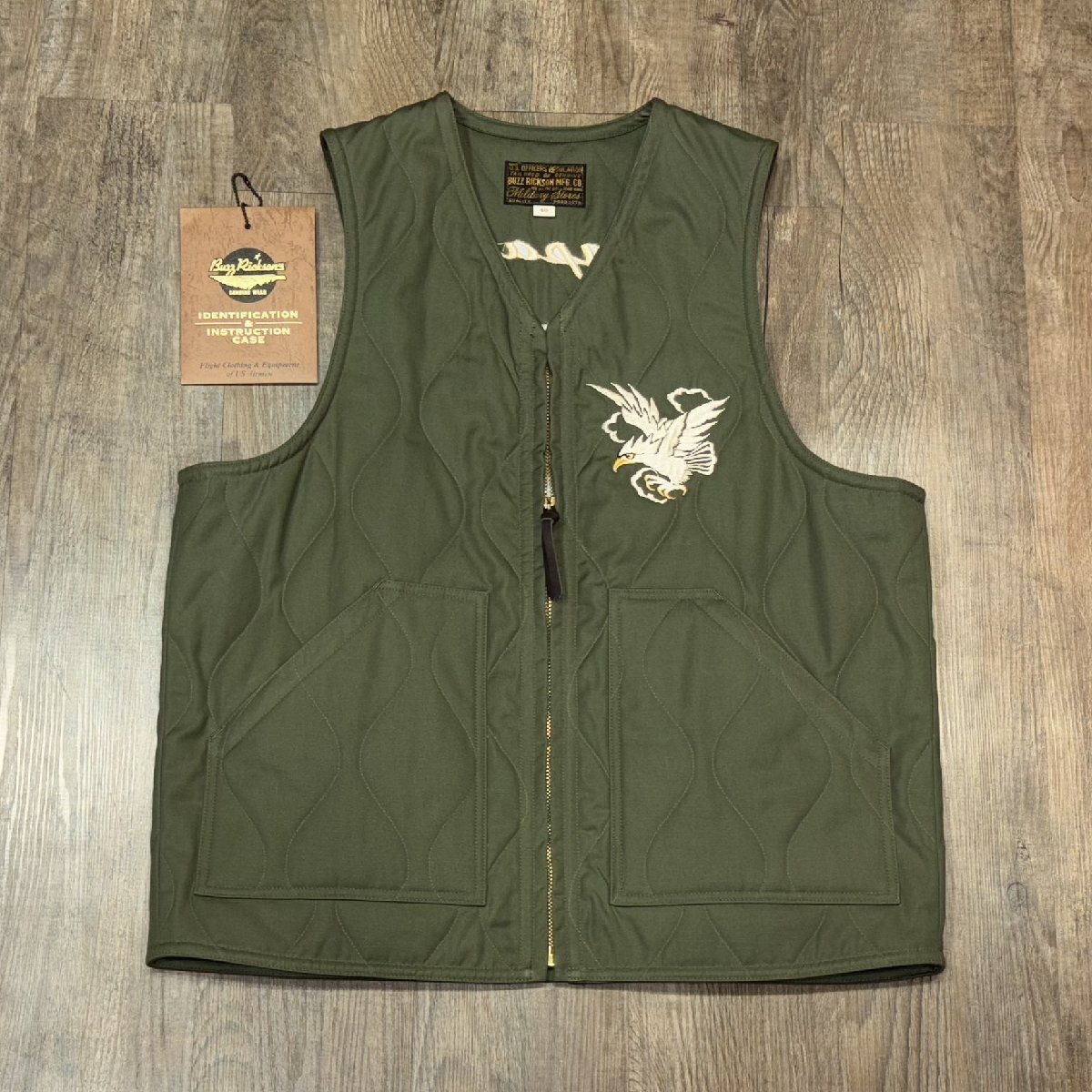 バズリクソンズ スカジャン刺繍 ベスト イーグル 富士山 アメカジ ミリタリー 軍物 BR15586 01)オリーブ 40(L) アウター拍卖