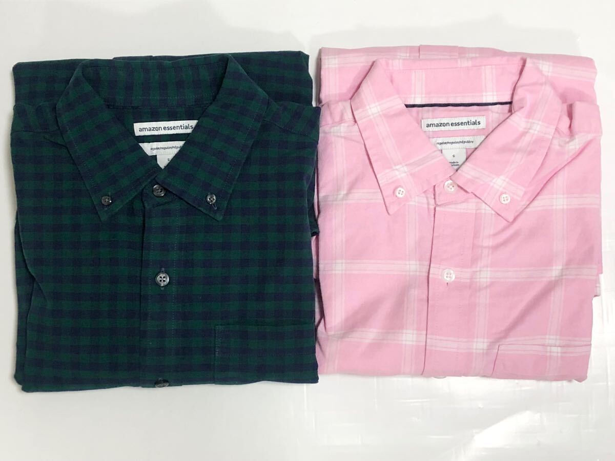 未使用 タグ付 amazon essentials 2着 長袖シャツ レギュラー M 〜 L 相当 アマゾン プライベートブランド PB チェック シャツ チェック柄拍卖