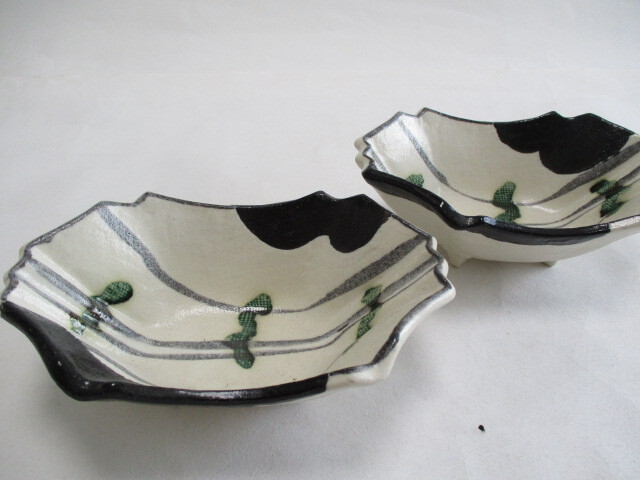 和陶器 黒織部 楕円盛り鉢 17cm 2個 中鉢 小鉢 盛り鉢拍卖