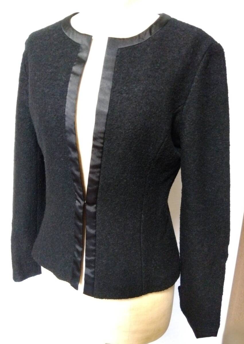 ◆NOLLEY'S 黒 サテンバイカラー ノーカラージャケット◆ノーリーズ拍卖