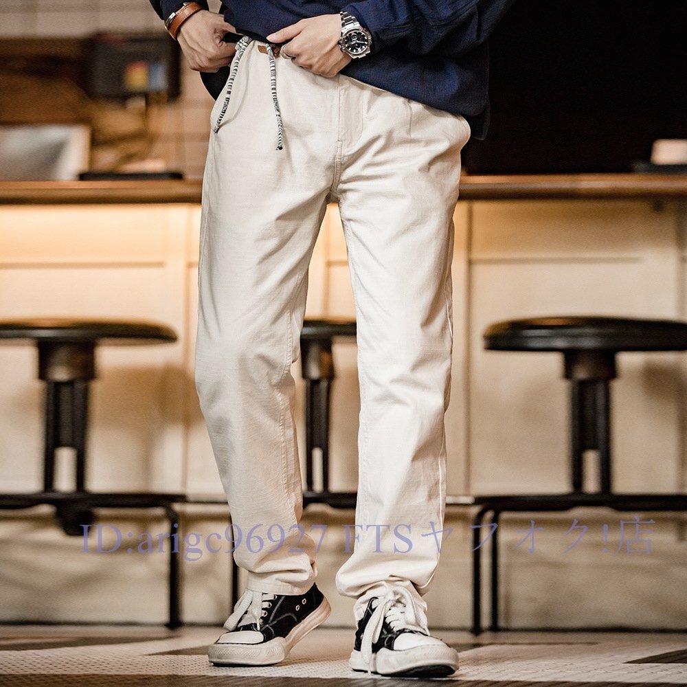 ★新品 ベージュ チノパン カジュアルパンツ メンズ 綿パンウォッシュ加工済みチェック柄 ベージュ レギュラーストレート フィット コット拍卖