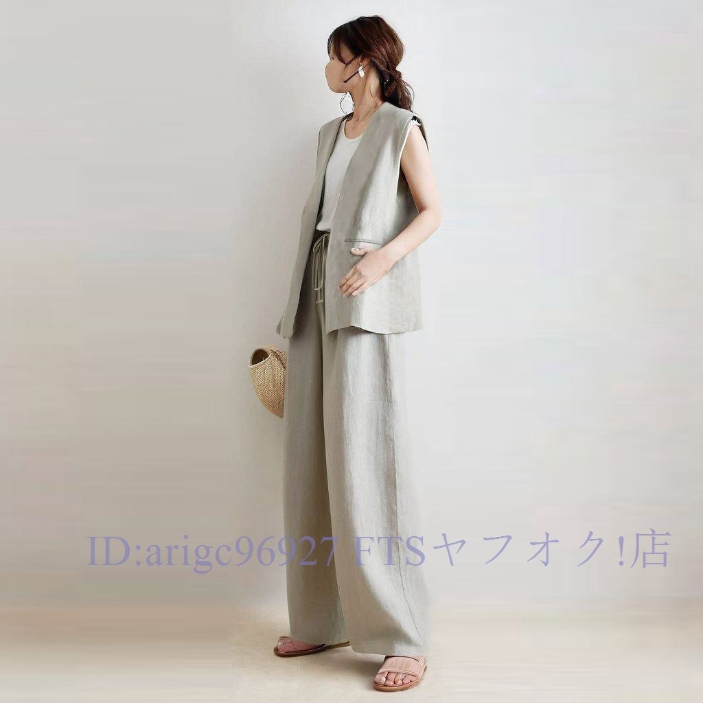 ★新品秋ワイドパンツ 2点セット セットアップ パンツスーツ ノースリーブ ベスト 卒園式 ママ 七五三 通勤 オフィス拍卖