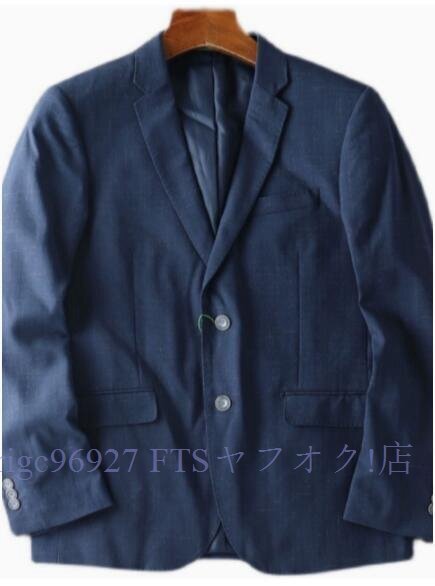 ★新品L 綿麻混 テーラードジャケット メンズ スーツ ジャケット 春秋 薄手 通勤 日常 カジュアル ブレザー/ブルー拍卖