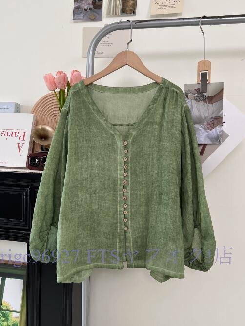 ★新品ワイシャツ トップス チュニック フリーサイズ ナチュラル 麻100% ふんわり Vネックお色選択可拍卖