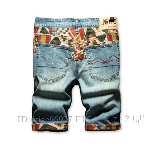 ★新品ジーンズ メンズ デニムショート刺繍ハーフパンツ ワークパンツ短パン大きいサイズあり カジュアル ショート丈ボトムス拍卖
