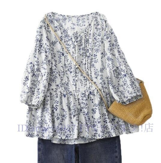 ★新品ブラウス シャツ 大人可愛い きれいめ 花柄ブラウス チュニック 大きいサイズ 着痩せ 薄い 涼しい ゆったり トップス拍卖