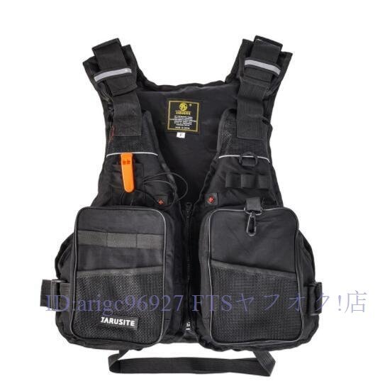 ★新品フィッシングベスト ライフジャケット フローティングベスト 釣り 通気性 多ポケット 軽量 多機能 男女兼用 笛付き ブラック拍卖