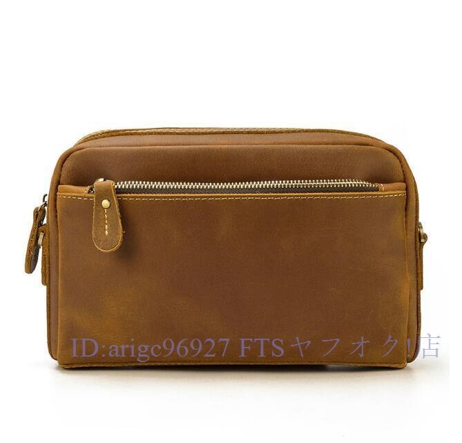 ★新品厚手牛革 本革 メンズ セカンドバッグ クラッチバッグ 2WAY ショルダーバッグ 斜め掛け オイルプルアップレザーお色選択可拍卖