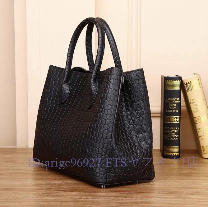 マット仕上げ高級感センター取り ワニ革 レディースバッグ ハンドバッグ クロコダイル本革2WAY トートバッグ 手提げ ショルダーバッグ拍卖