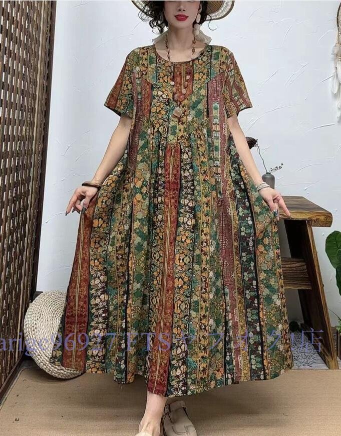 ★新品ワンピース ゆったり ふんわり アンティーク風 ロマンファッション 綿100% 花柄拍卖