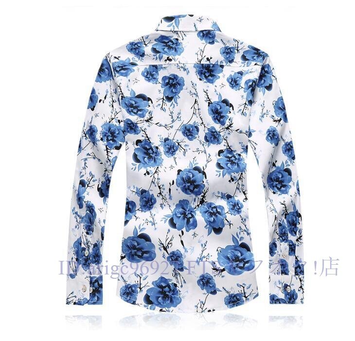 ★新品目玉品長袖柄シャツお洒落メンズ花柄シャツ長袖シャツカジュアルアロハシャツ8色 【M~7XL】大きいサイズ春夏秋冬ブルーL拍卖