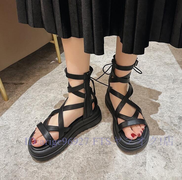 ★新品ビーチサンダルサンダル ローマブールグルカサンダル 厚底 クッションソール 編み込み婦人靴コンフォートサンダル 夏 ブラック 25cm拍卖