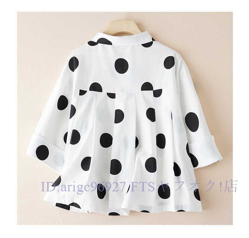 ★新品春夏チュニックブラウス レディース 五分袖 水玉柄 シャツ ブラウス 大きいサイズ ゆったり トップス きれいめ ホワイト M拍卖