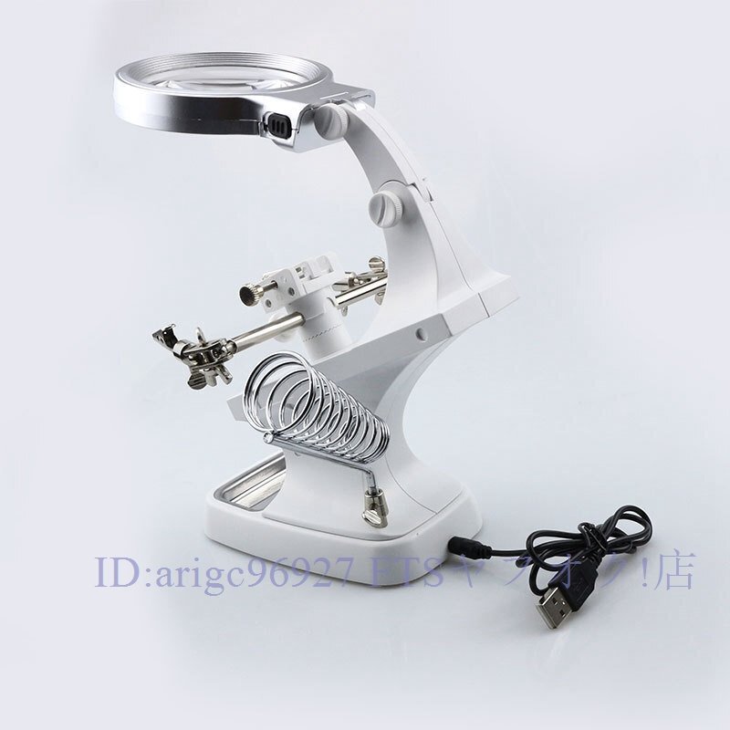 ★新品3×4.5× 溶接 虫眼鏡 LED ルーペ 拡大鏡 ワニ口 クリップ ホルダー クランプ 手助け はんだごて 修理ツール拍卖