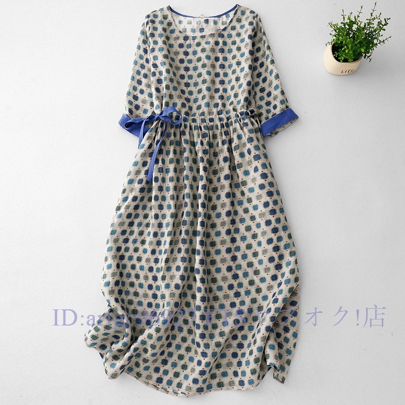 新品★夏 ワンピース ロングワンピース プリント柄 総柄 半袖 カジュアル ゆったり 着痩せ 通勤 女性着 大人 上品 Aラインワンピース拍卖