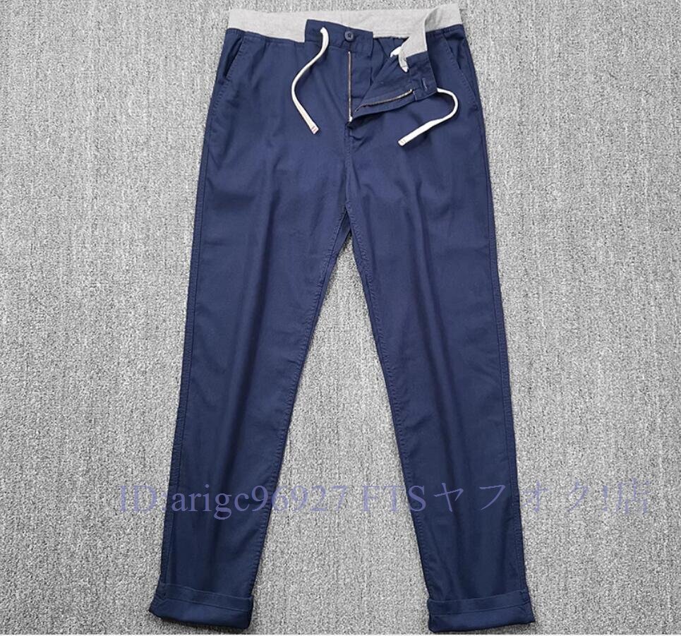 ★新品綿麻混 イージーパンツ メンズ サマー パンツ 薄手 微ストレッチ 通気性 春夏 テーパード ウエストゴム ロングパンツ/ブルー拍卖