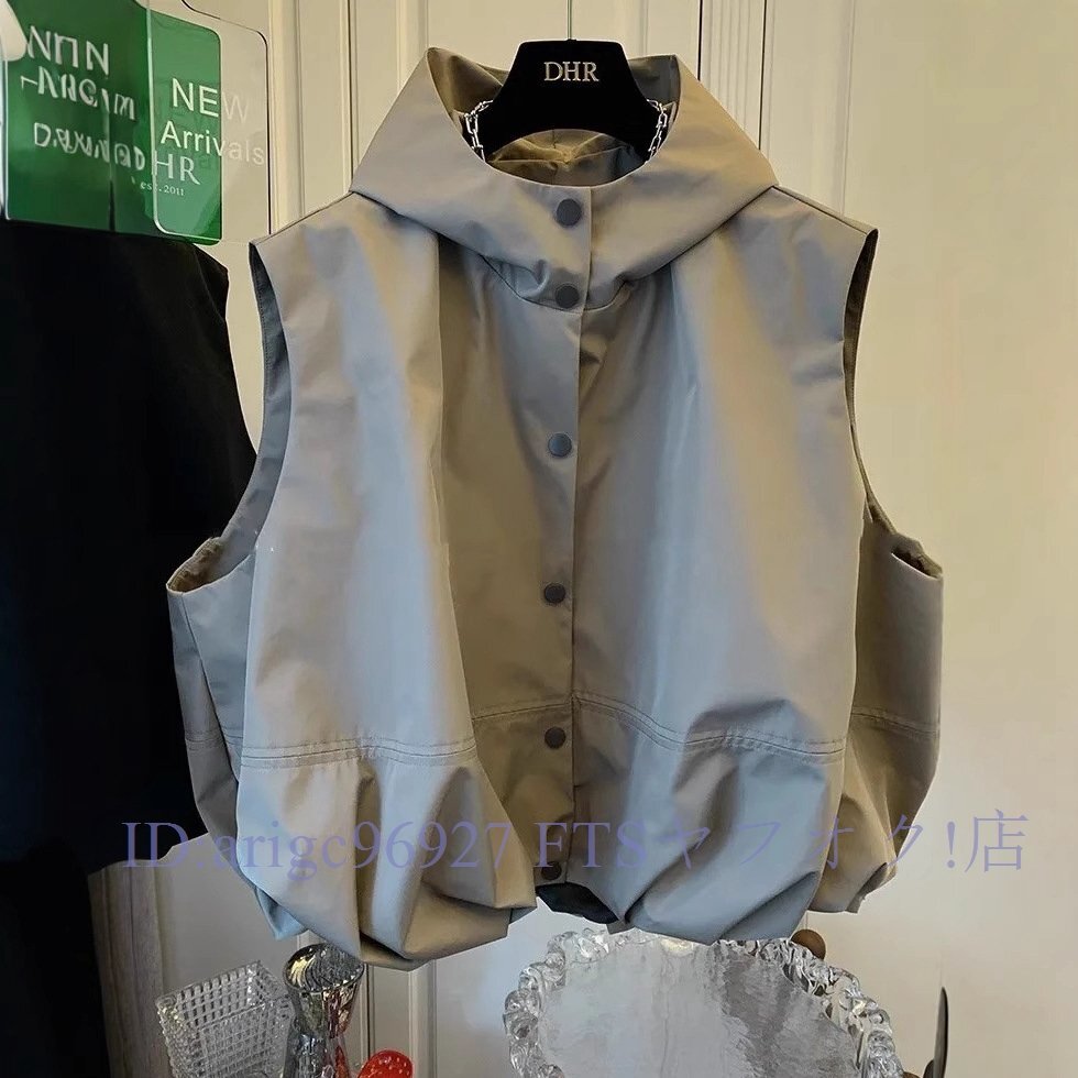 ★新品ベスト パーカーレディース 前開き トップスフード付き ジップアップリバーシブルパーカーベストスウェットノースリーブ(2色M-2XL)拍卖