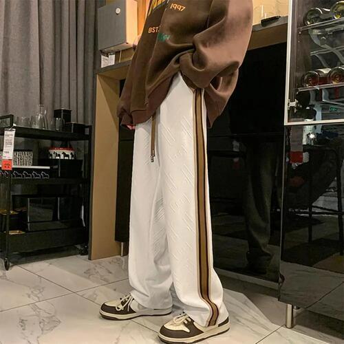 XLサイズ メンズ サイドライン モード ストリート モノトーン かっこいい ダンス 大きめ ジャージパンツ ホワイト 白 MNE0175拍卖
