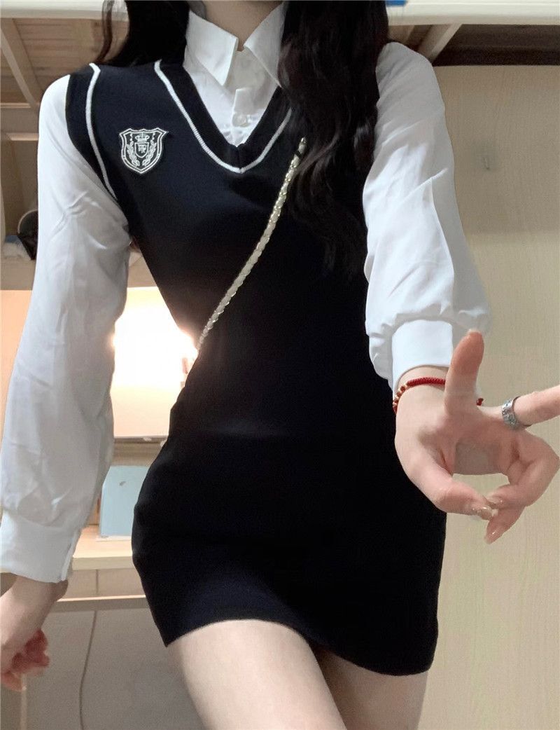 XLサイズ レディース 制服ルック ミニワンピース ポロ襟 レイヤード コスプレ風 大きめ ハロウィン 可愛い おしゃれ 黒色 ブラック 581拍卖