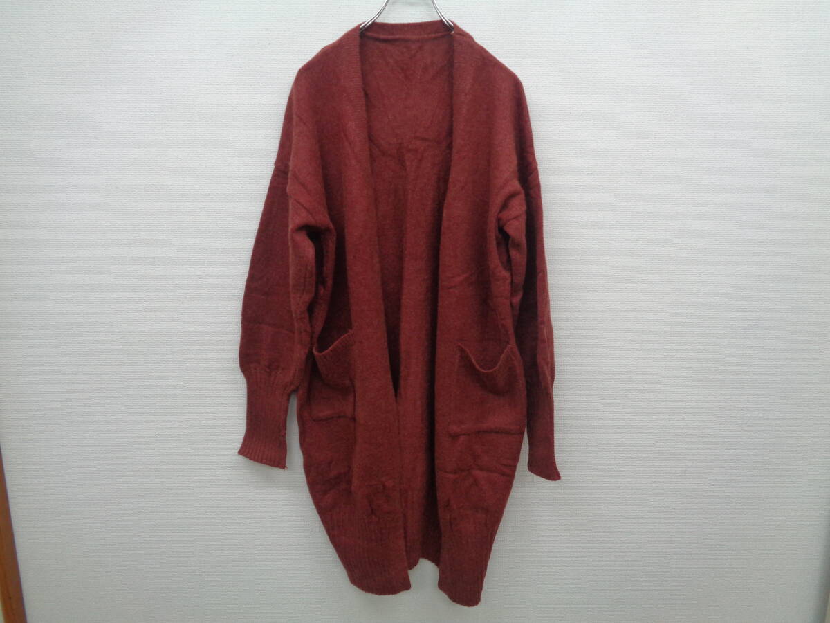 ロングカーディガン カーディガン レディース ゆったりサイズ 大きめ エンジ色【A0070】拍卖